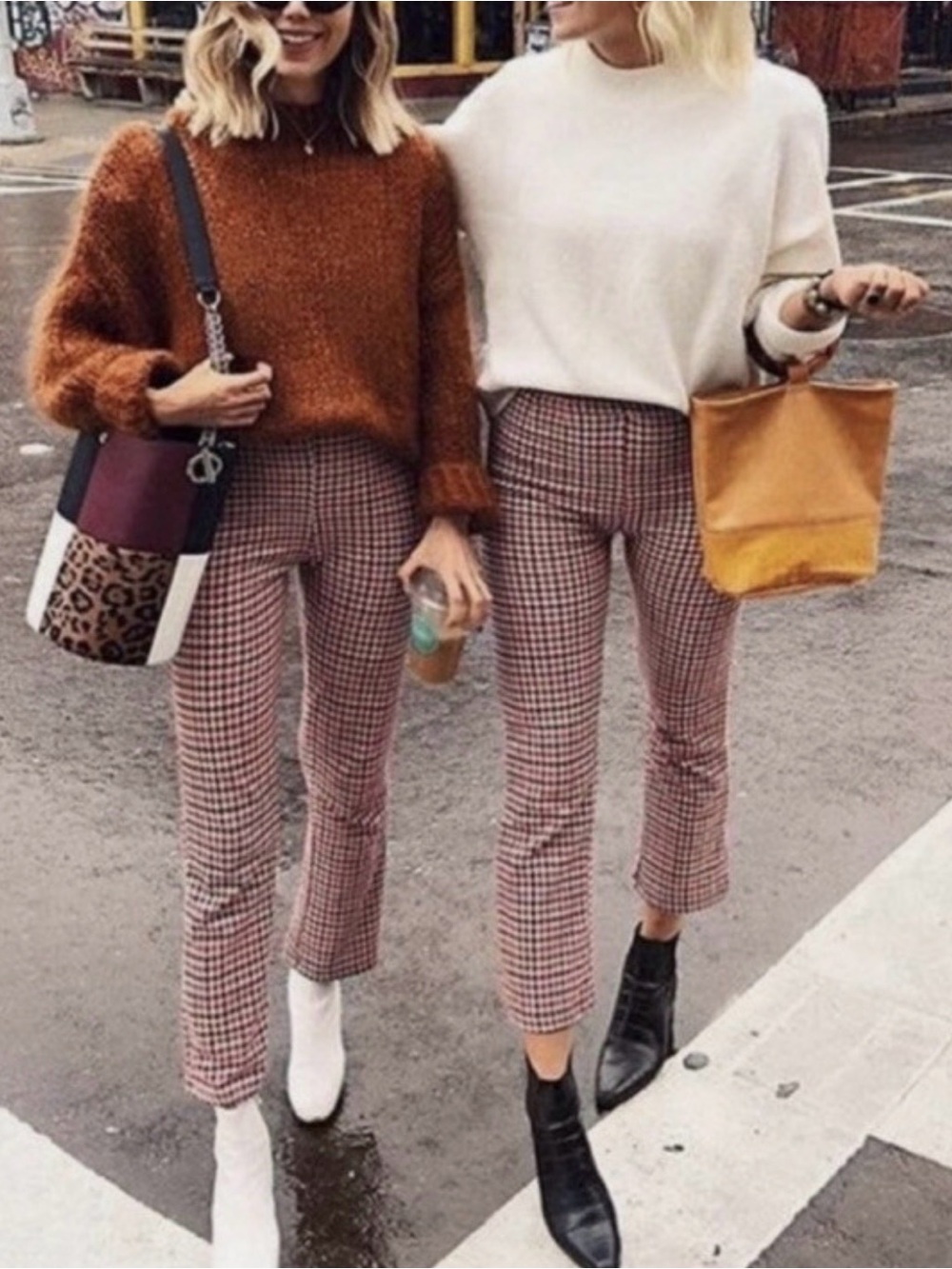 Free People Rudy Houndstooth Crop Kick-Flare Pants in Red Check